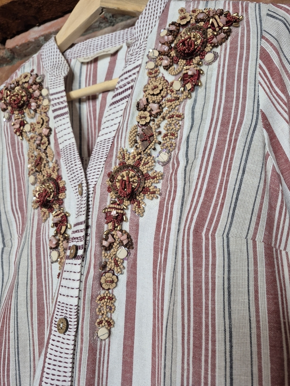 Soft Surroundings Embellished Boho Blouse Beaded Gemstone Tunic PXS WOW!